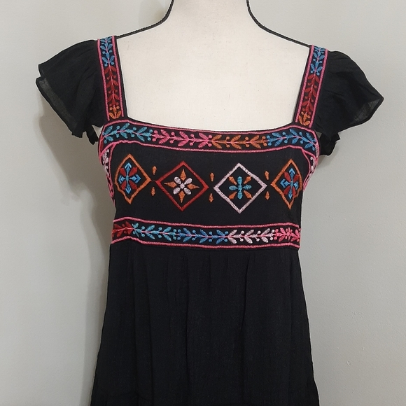 August Sky Ruffled Sleeve Geometric Tiered Mini Dress - Picture 6 of 11